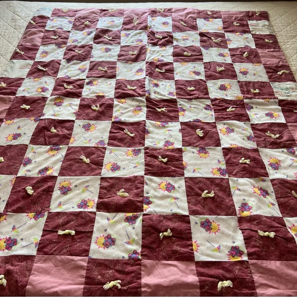 Vintage Handmade Patchwork Quilt 50x42 | Bears & Sunshine Print | Cozy Throw